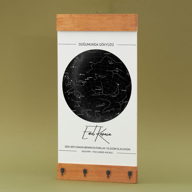 Özel Günlere Yıldız Haritası Tasarımlı Duvar Anahtarlığı
