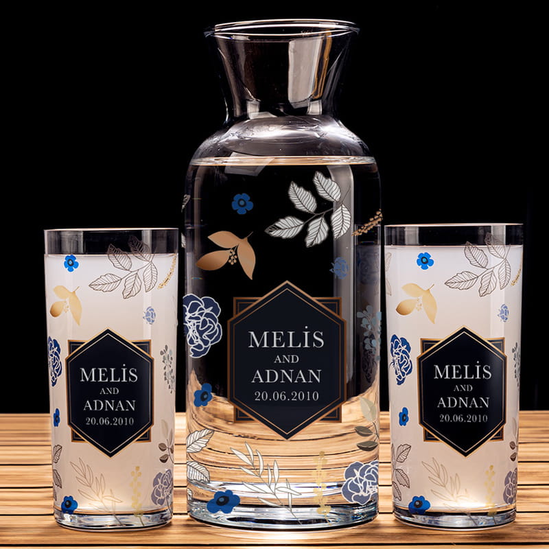 Sevgiliye Hediye Dökülen Yapraklar Tasarımlı 2li Rakı Kadehi Karaf Seti
