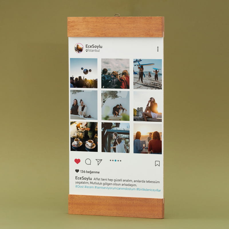 Sosyal Medya Tasarımlı Masif Çerçeveli Ahşap Plakalı Albüm