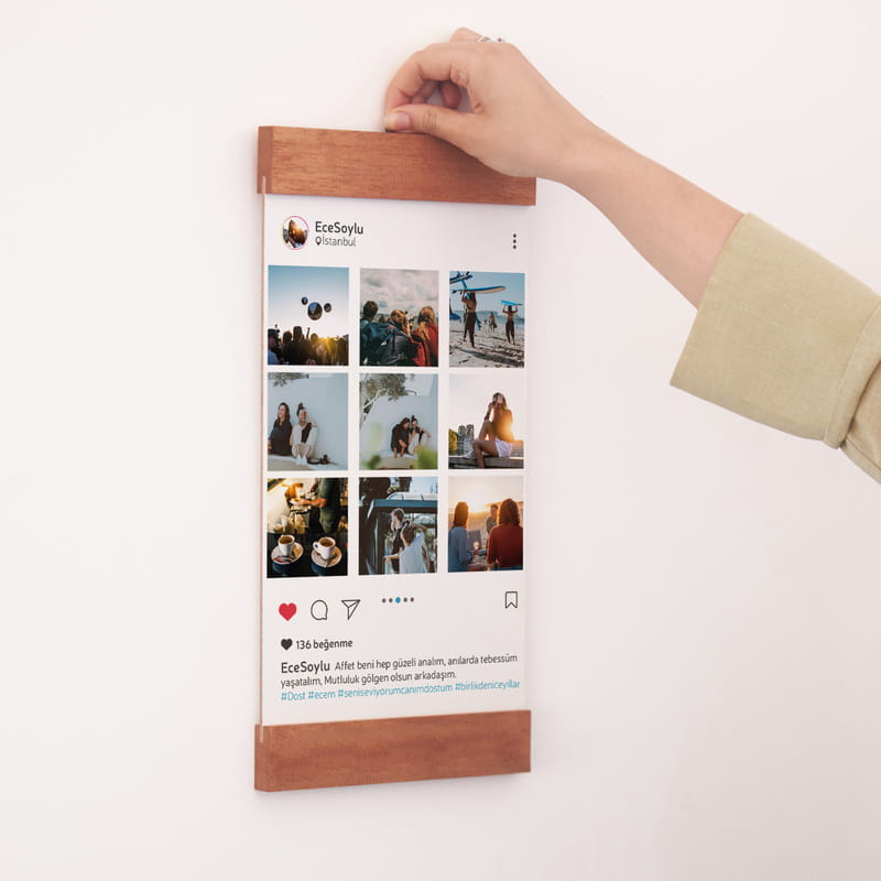 Sosyal Medya Tasarımlı Masif Çerçeveli Ahşap Plakalı Albüm