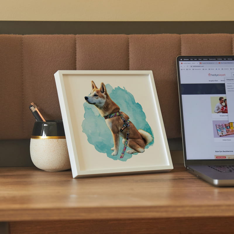 Sulu Boya Efektli Evcil Hayvan Fotoğraf Çerçevesi