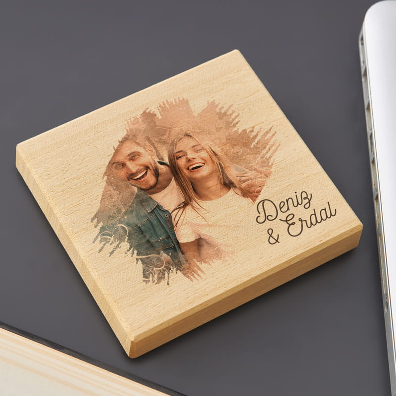 Suluboya Tasarımlı Fotoğrafınıza Özel Mini Ahşap Foto Blok