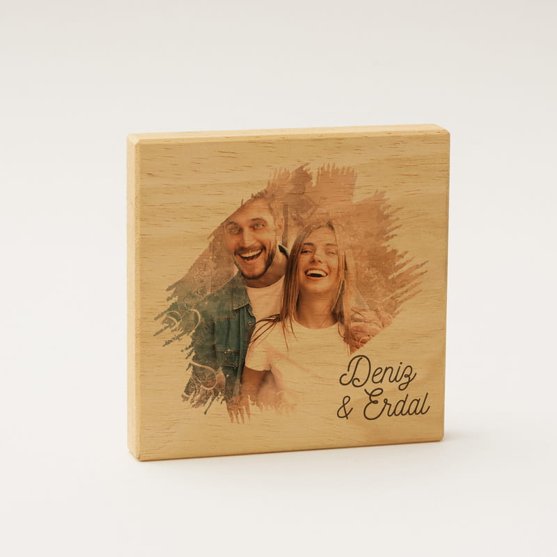 Suluboya Tasarımlı Fotoğrafınıza Özel Mini Ahşap Foto Blok