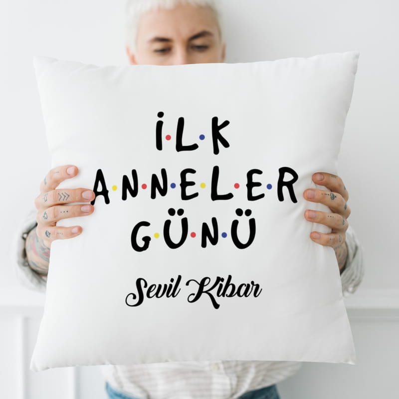 Yeni Anneye İlk Anneler Günü Tasarımlı Fotoğraf Baskılı Kırlent Yastık