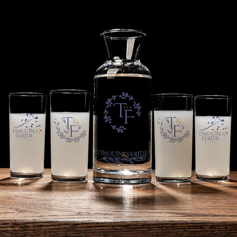 Yıl Dönümü Hediyesi Romantik 4+1 Rakı Kadehi ve Karaf Seti