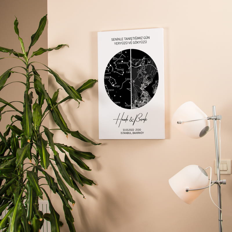 Yıldız Haritası ve Konum Tasarımlı Kişiye Özel 40x60 Kanvas Tablo