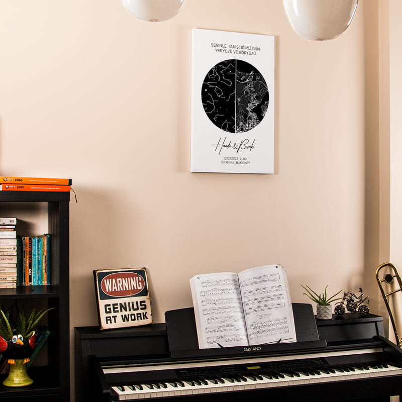 Yıldız Haritası ve Konum Tasarımlı Kişiye Özel 40x60 Kanvas Tablo