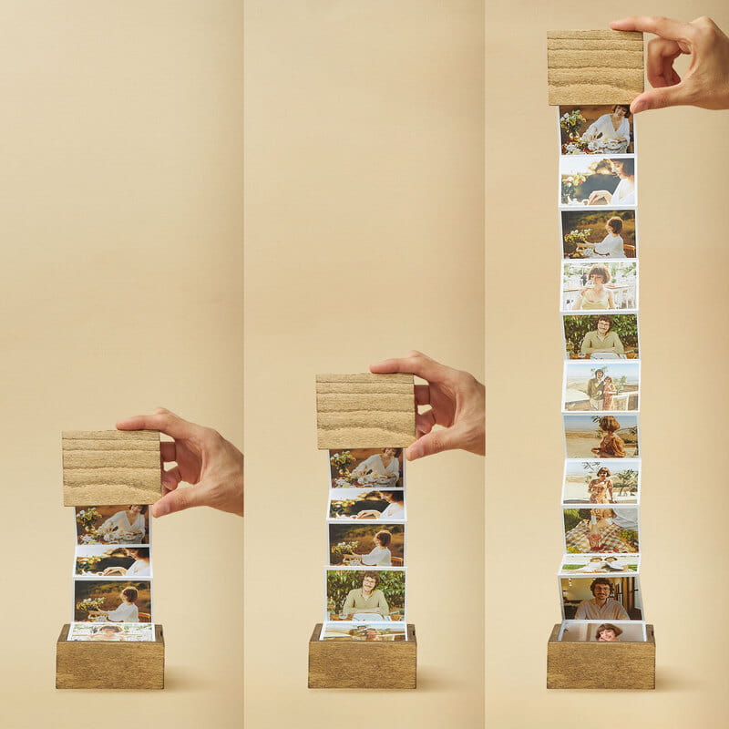 Ahşap Kapak Harf Özelleştirmeli Akordiyon Fotoğraf Kutusu