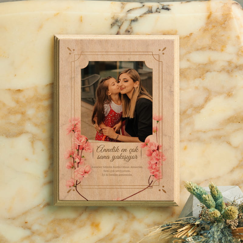 Anneye Hediye Dekoratif Fotoğraflı Mini Ahşapfoto