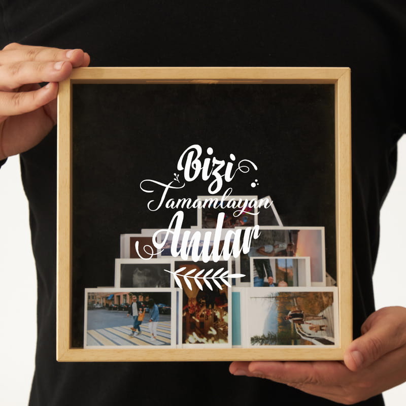 Bizi Tamamlayan Anılar Tasarımlı Ahşap Anı Kumbarası