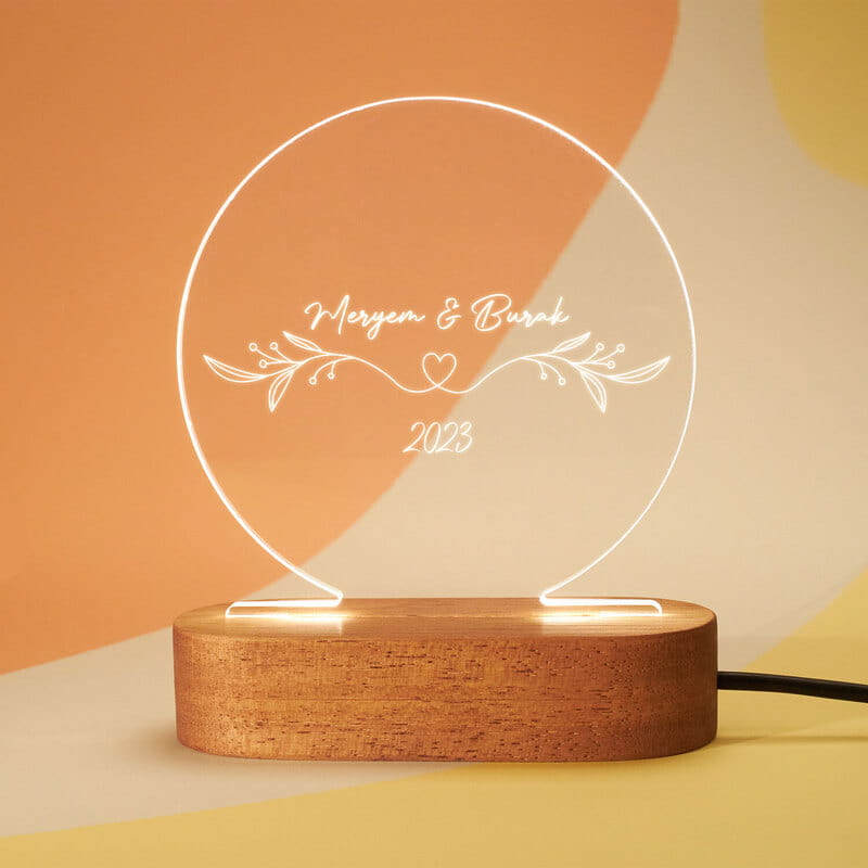 Çiftlere İçin İsim Yazılı Dekoratif Led Lamba