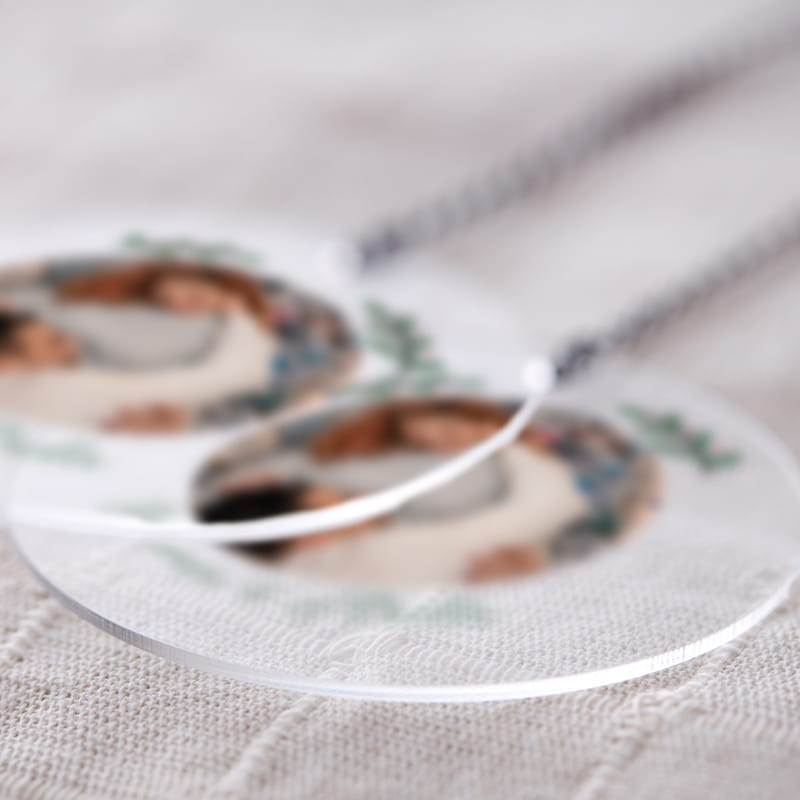 Çiftlere Özel Fotoğraf Baskılı Şeffaf Çam Ağacı Süsü