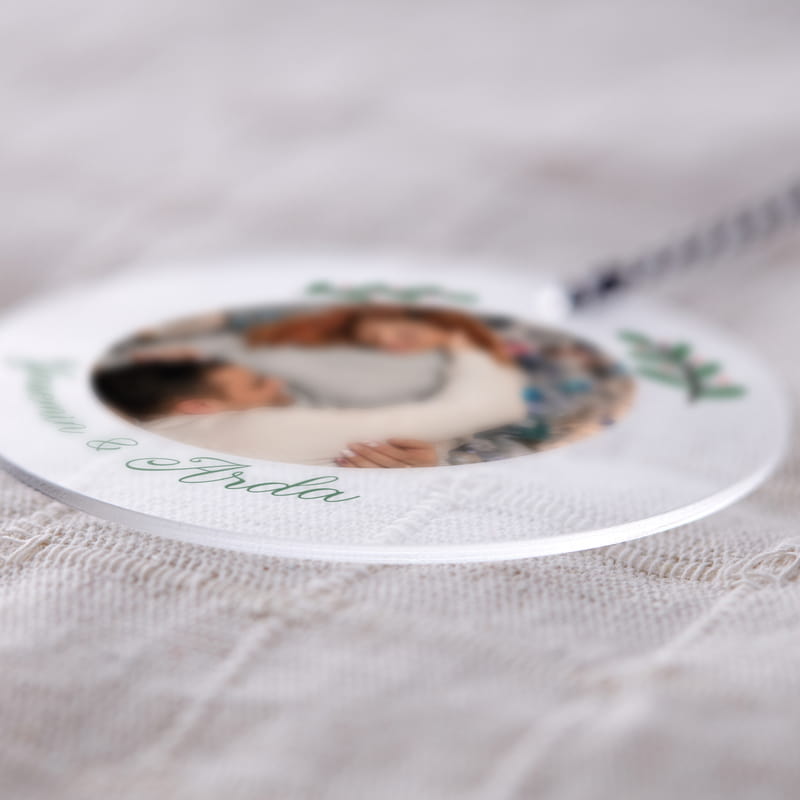 Çiftlere Özel Fotoğraf Baskılı Şeffaf Çam Ağacı Süsü