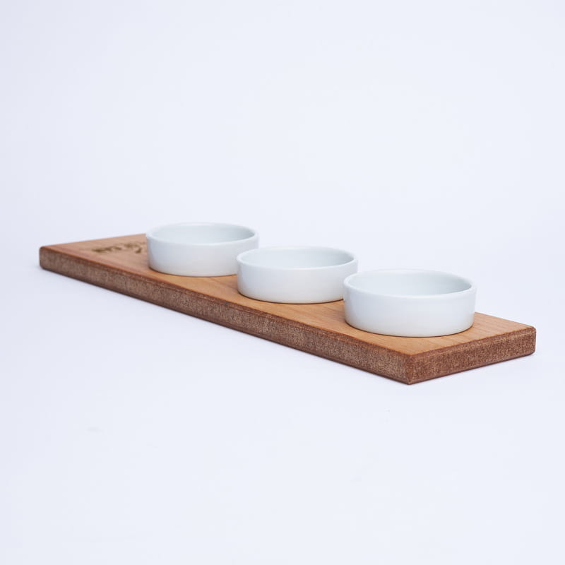 Eşlere Özel Porselen Kaseli Ahşap Çerezlik Sunum Seti