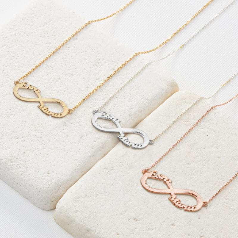 Çiftlere Özel Sonsuzluk İsim Yazılı Gümüş Kolye