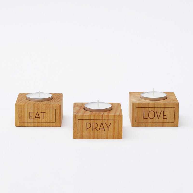 Eat | Pray | Love Motto Tasarımlı 3lü Ahşap Mum Seti