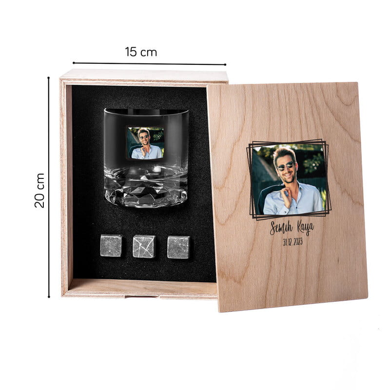 Fotoğraf ve İsim Baskılı Ahşap Kutulu Chicago Viski Kadeh Seti