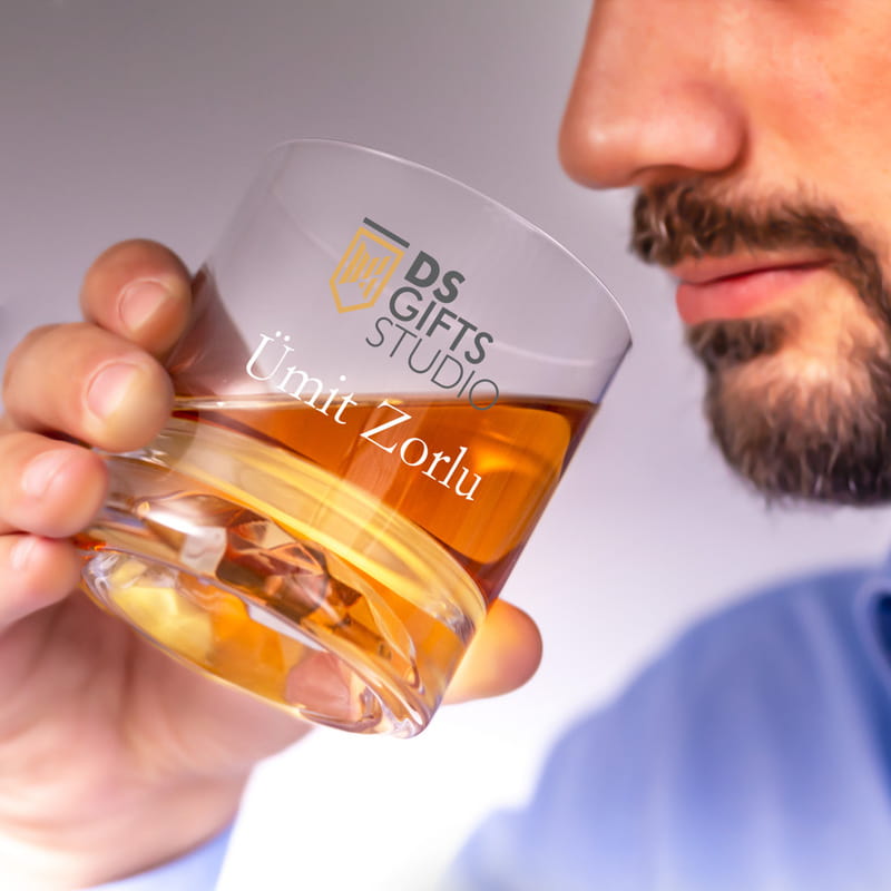 İsim ve Logo Baskılı Ahşap Kutulu Viski Kadehi - Soğutucu Taş Hediyeli