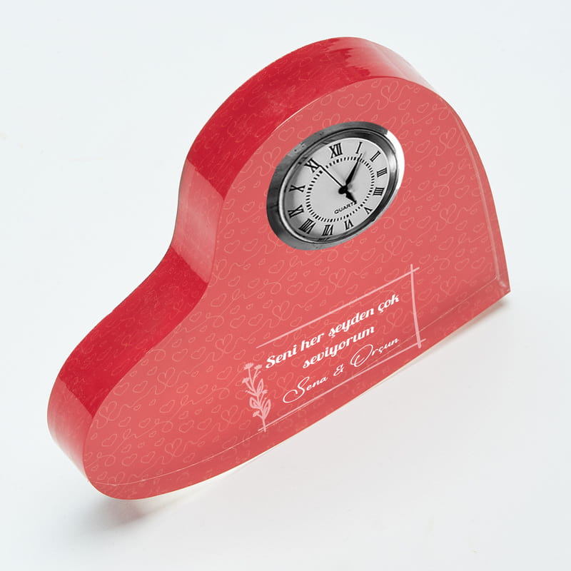 İsim ve Mesaj Özelleştirmeli Saatli Kalp Akrilik