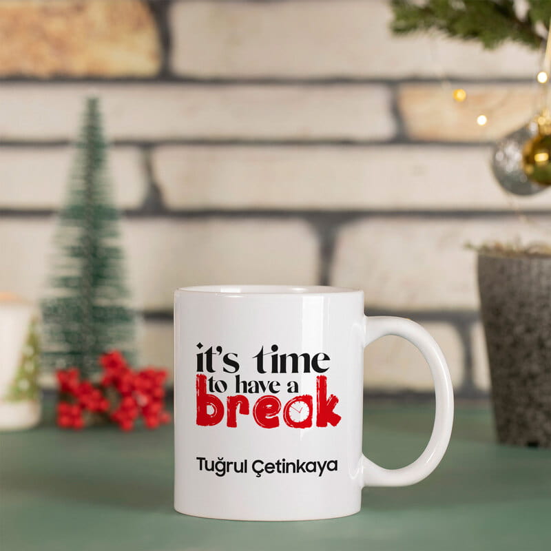 İsim Yazılı Kahve Molası Tasarımlı Porselen Kupa