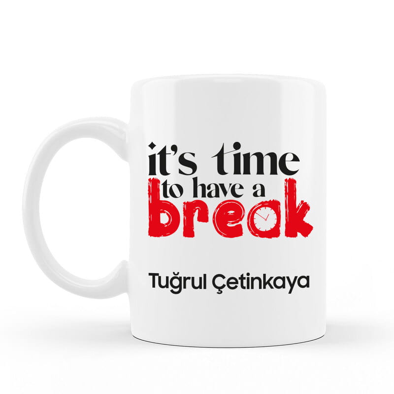 İsim Yazılı Kahve Molası Tasarımlı Porselen Kupa