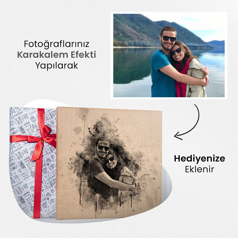 Karakalem Tasarımlı Vintage Hasır Kanvas Tablo - 40x40