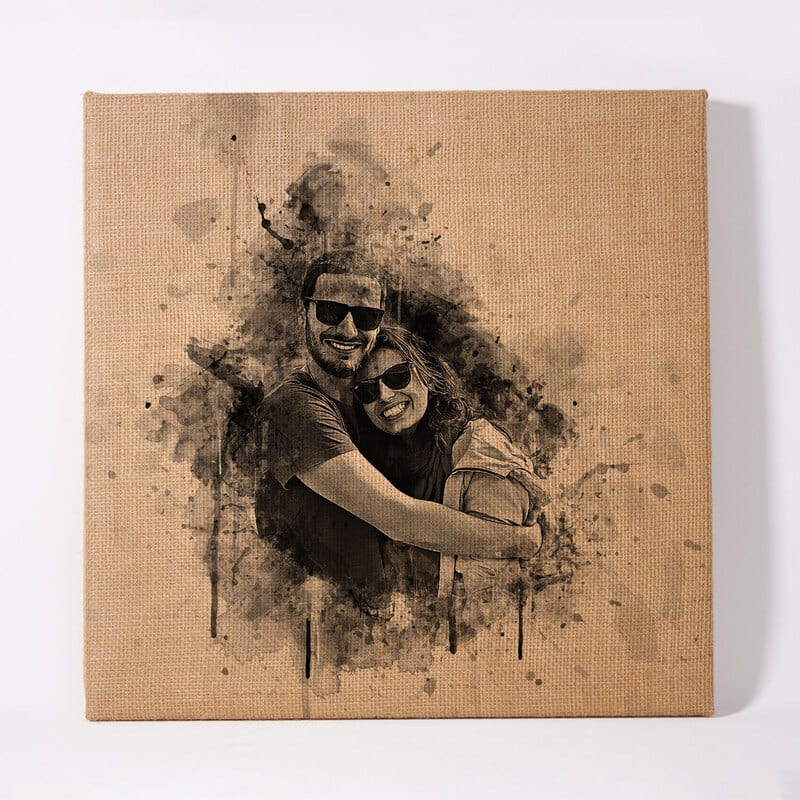 Karakalem Tasarımlı Vintage Hasır Kanvas Tablo - 40x40