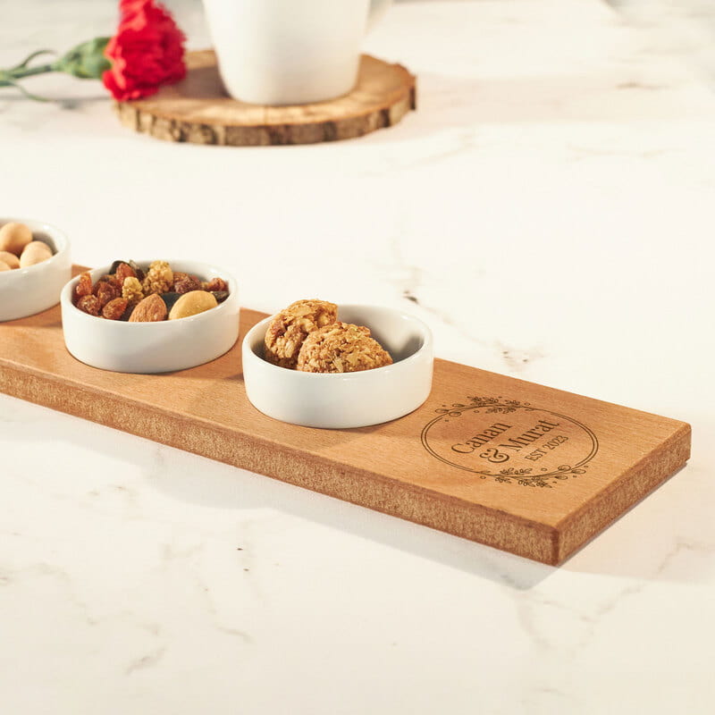 Kişiselleştirilebilir 3lü Çerez & Sosluk Kaseli Minimal Sunum Seti