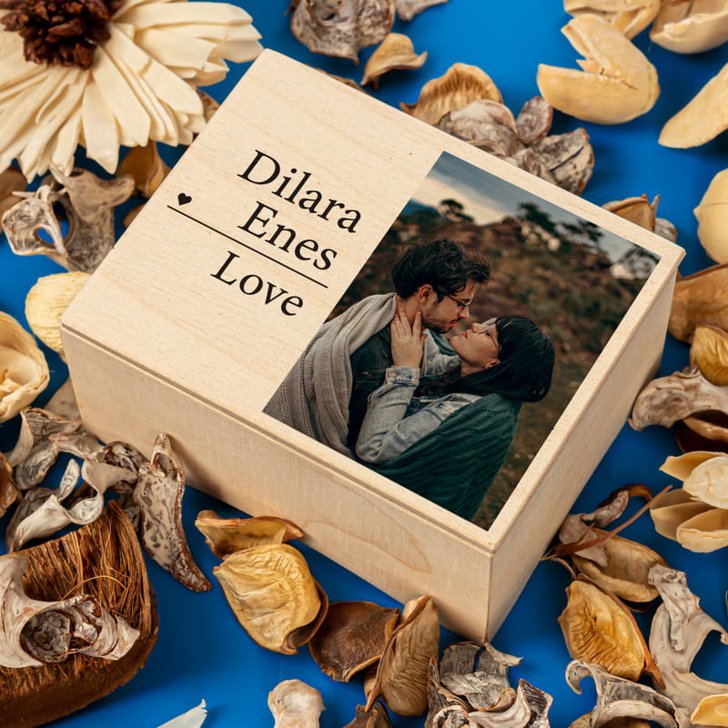 Kişiye Özel Fotoğraflı Kurmalı Ahşap Müzik Kutusu