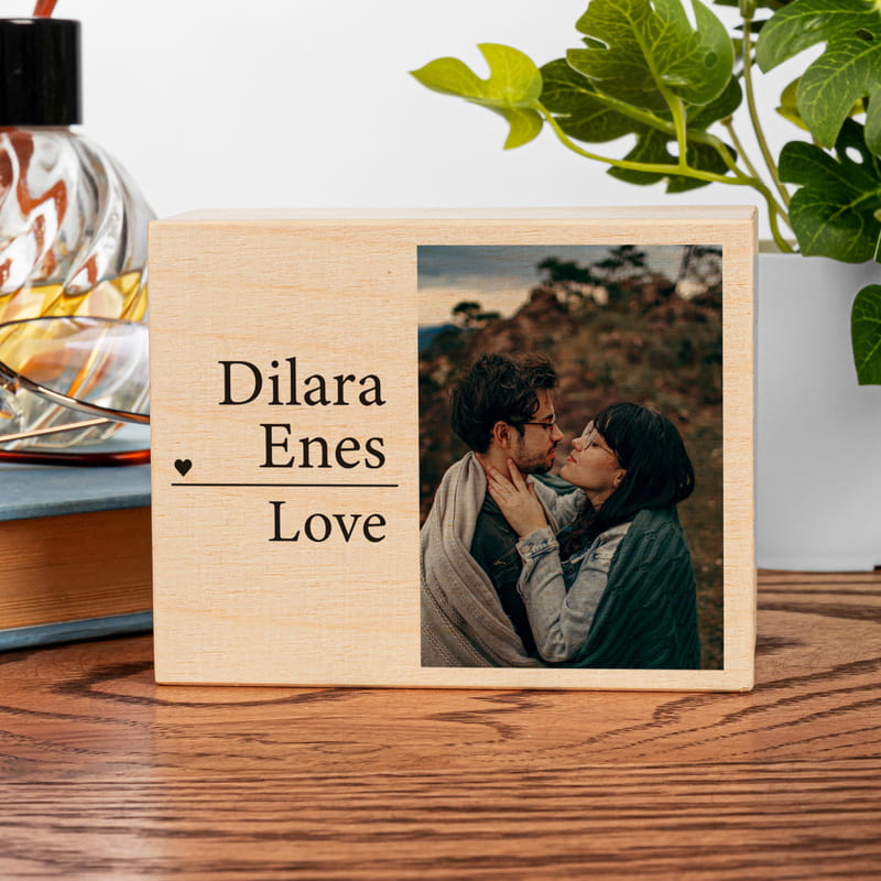 Kişiye Özel Fotoğraflı Kurmalı Ahşap Müzik Kutusu