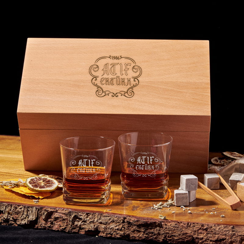 Kişiye Özel İsim Baskılı Texas 2li Viski Kadeh Seti