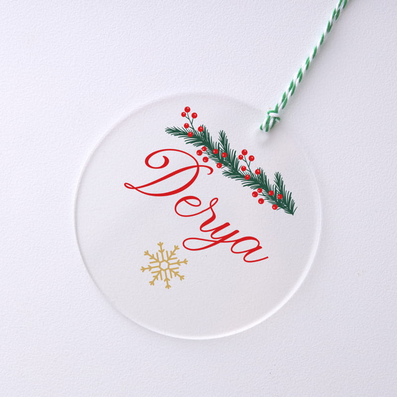 Kişiye Özel İsimli Şeffaf Akrilik Çam Ağacı Süsü