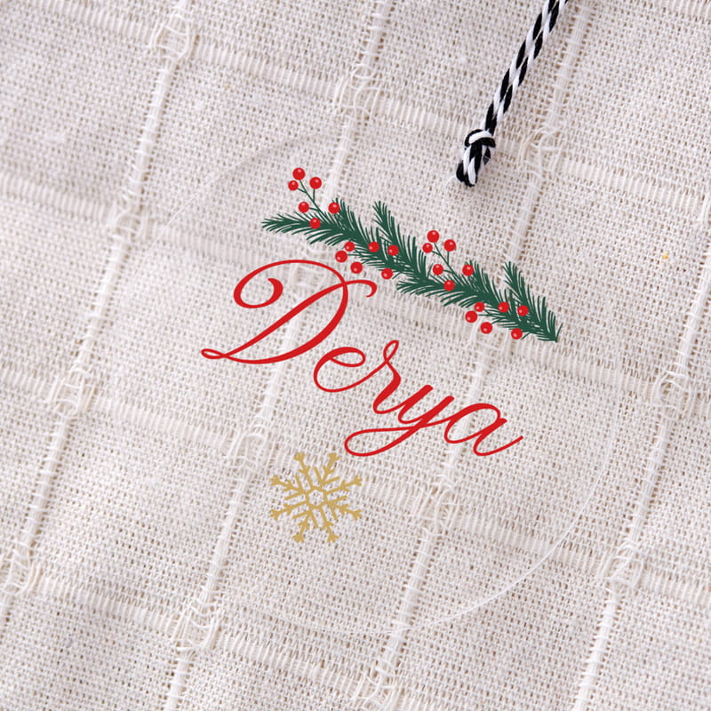 Kişiye Özel İsimli Şeffaf Akrilik Çam Ağacı Süsü