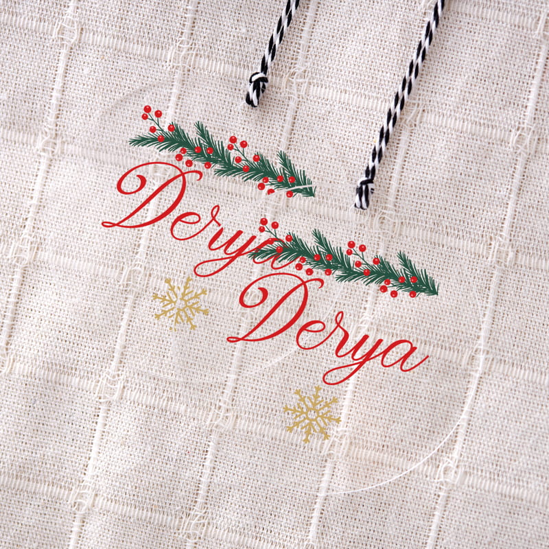 Kişiye Özel İsimli Şeffaf Akrilik Çam Ağacı Süsü