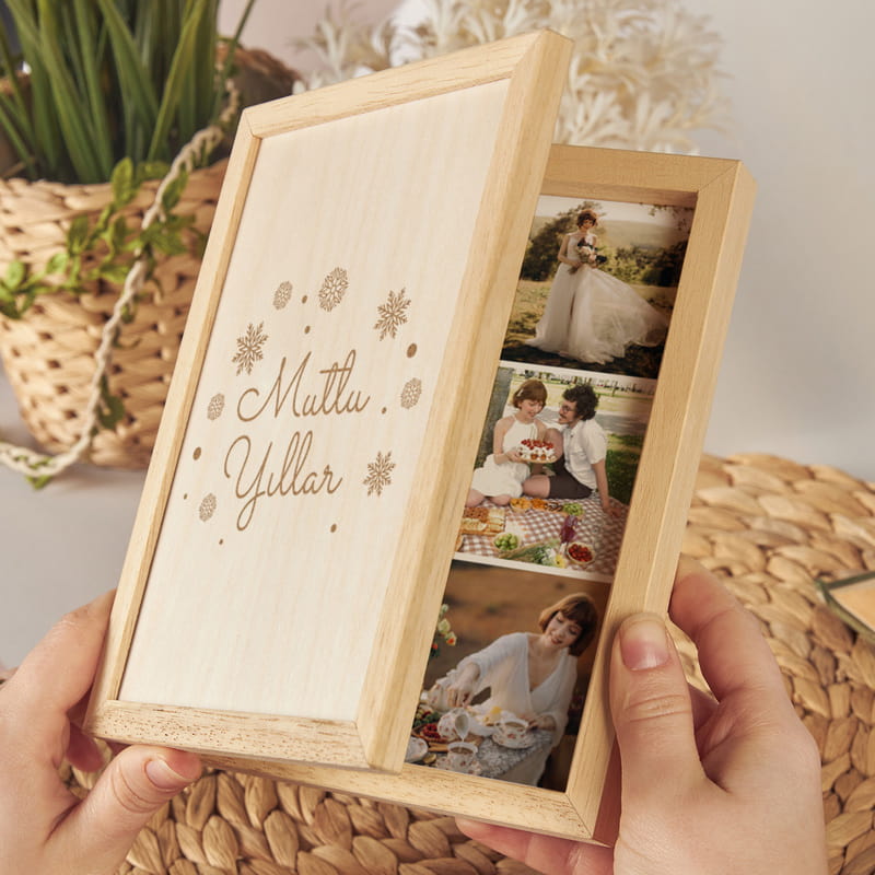 Kişiye Özel Kapaklı Yeni Yıl Ahşap Fotoğraf Çerçevesi