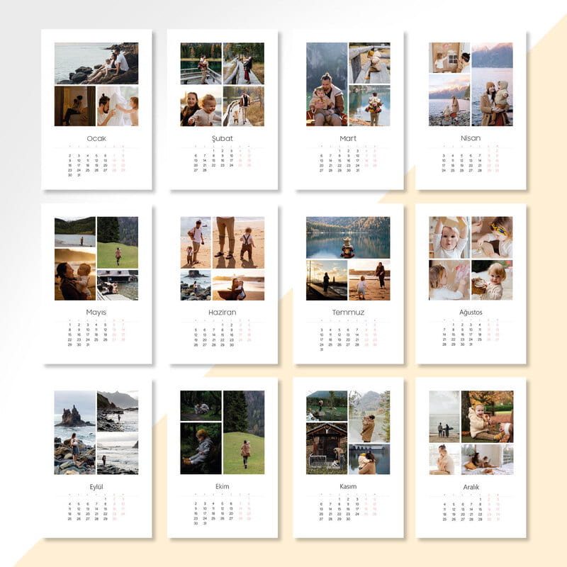 2026 Takvim - Kolaj Fotoğraf Tasarımlı Duvar Takvimi