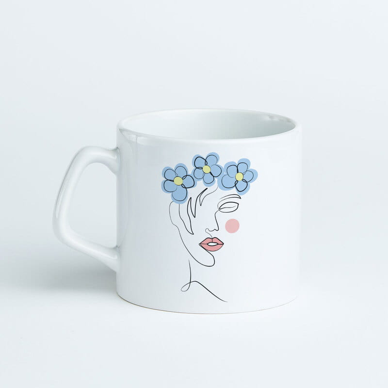 Line Art Kadın Tasarımlı Kahve Kupası