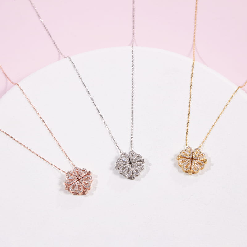 Mıknatıs Özellikli Yonca Gümüş Kadın Kolye