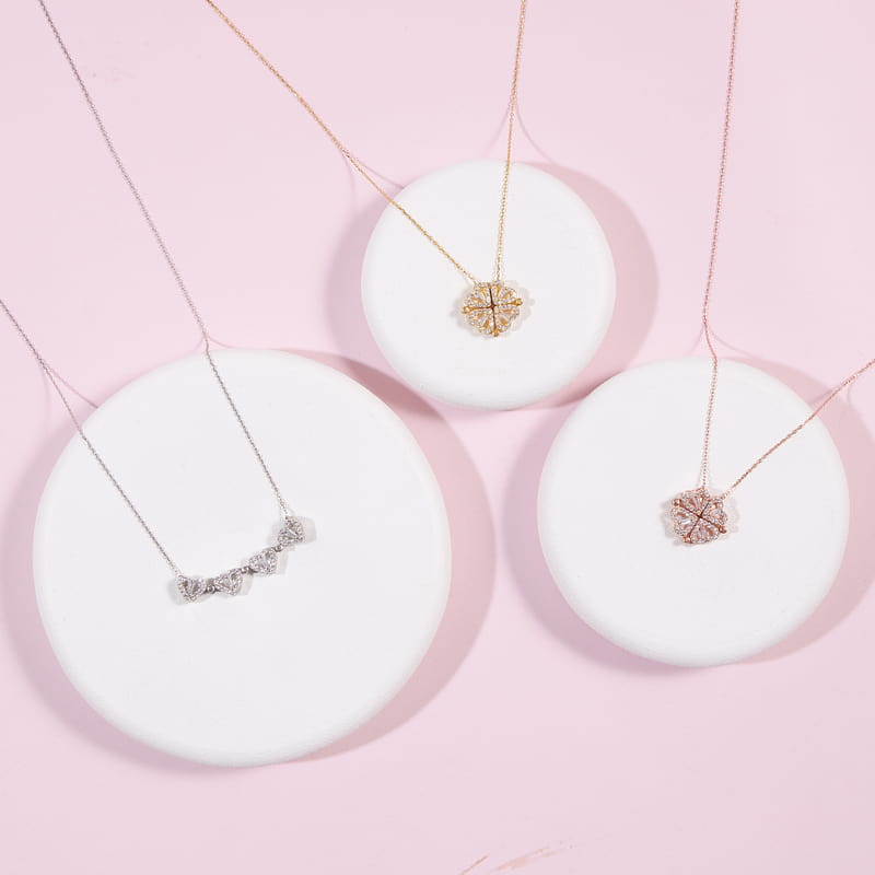 Mıknatıs Özellikli Yonca Gümüş Kadın Kolye