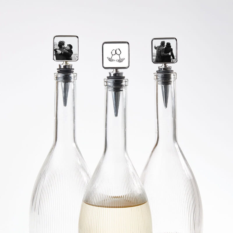 Minimal Kadeh & Fotoğraflı Baskılı 3'lü Şarap Tıpası