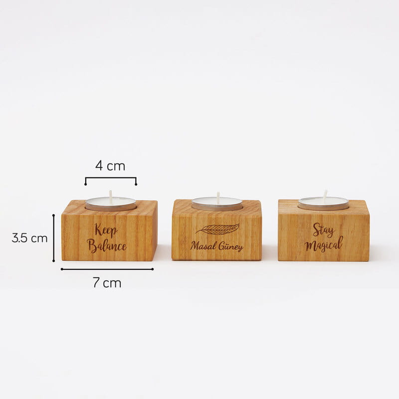 Mottolu Özelleştirilebilir Ahşap Mum Seti