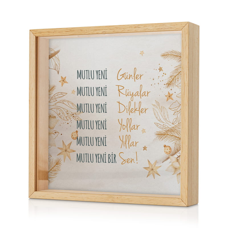 Mutlu Yeni Bir Yıl Tasarımlı Ahşap Kumbara