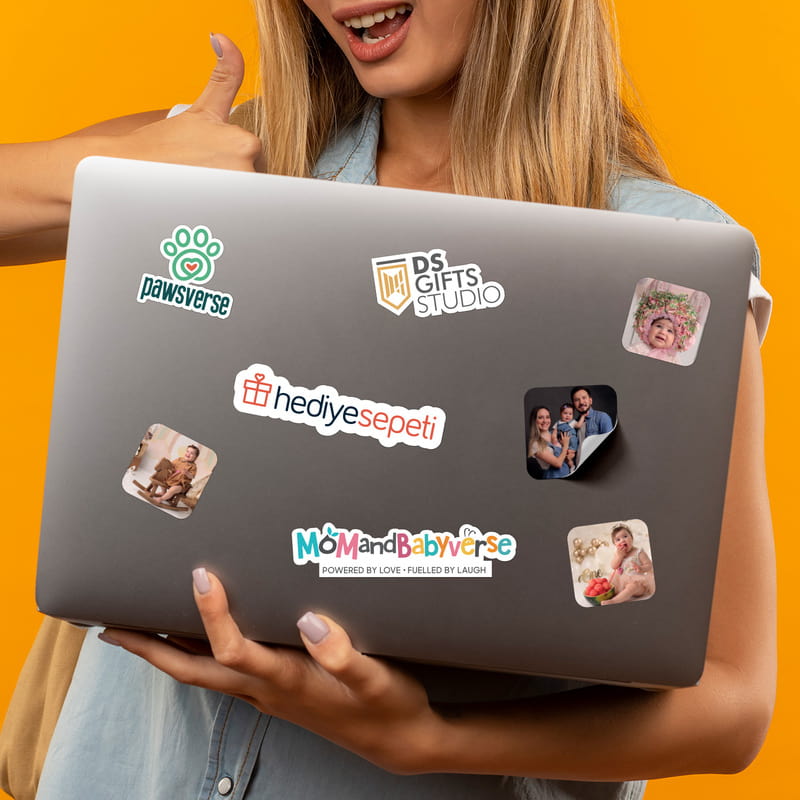 Özel Kesim Logo Baskılı 15 Adet Laptop Sticker Seti