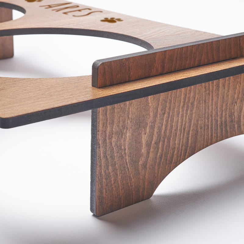 Pati Tasarımlı İsme Özel Ahşap Kedi Mama ve Su Kabı