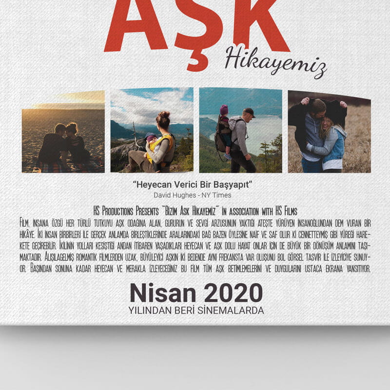 Romantik Film Afişi Fotoğraf ve İsim Özelleştirmeli 30x40 Kanvas