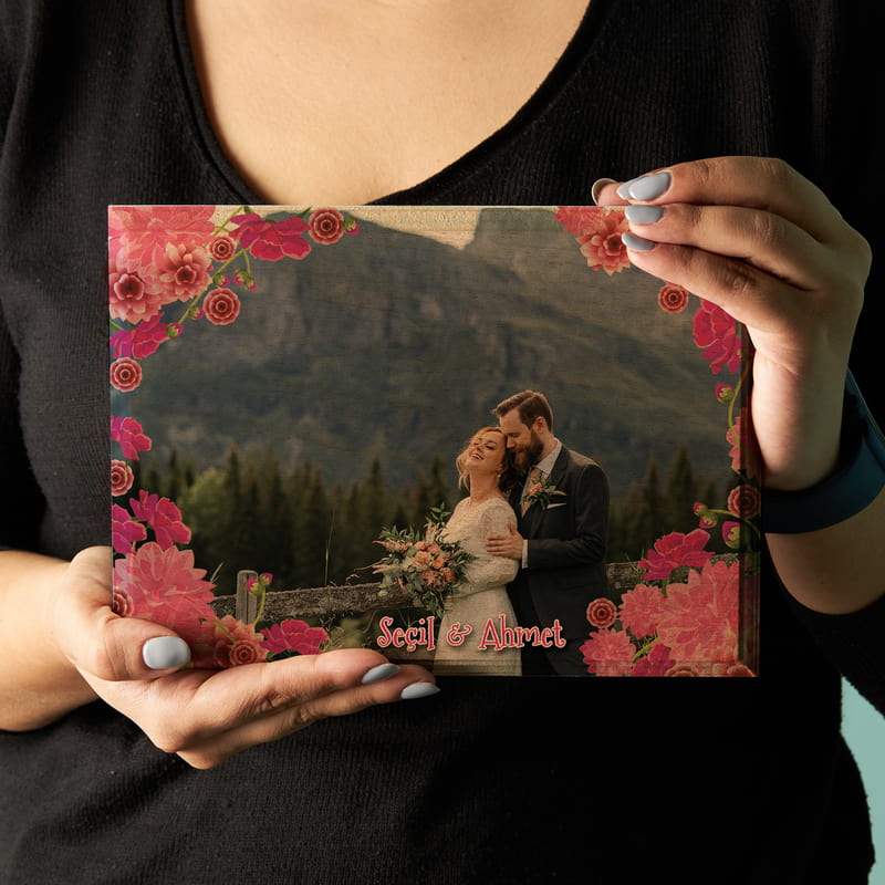 Sevgiliye Hediye İsim Yazılı Baskılı Mini Ahşap Foto