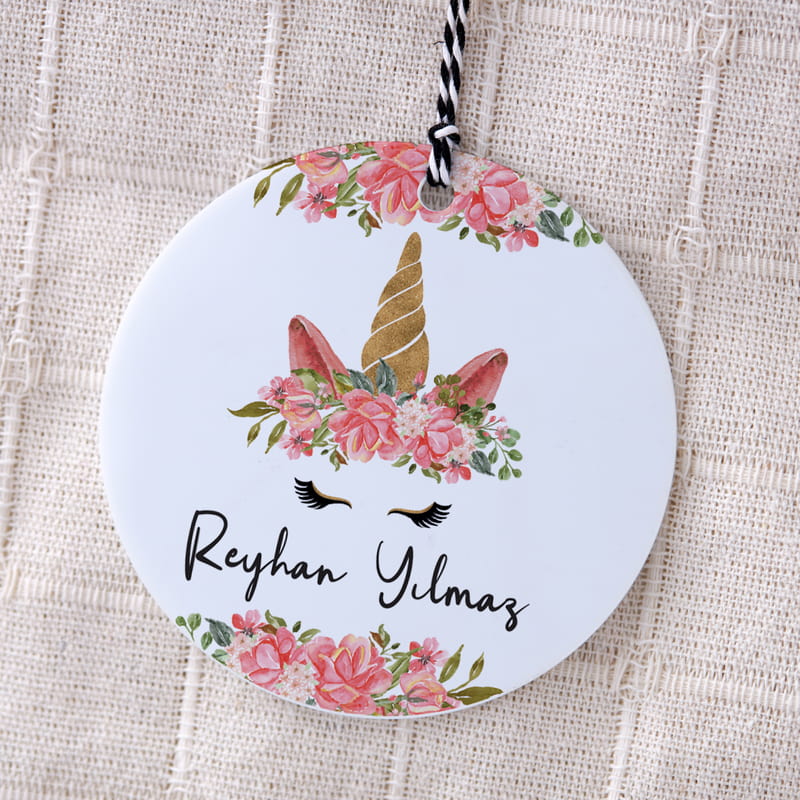 Unicorn Tasarımlı İsme Özel Ağaç Süsü