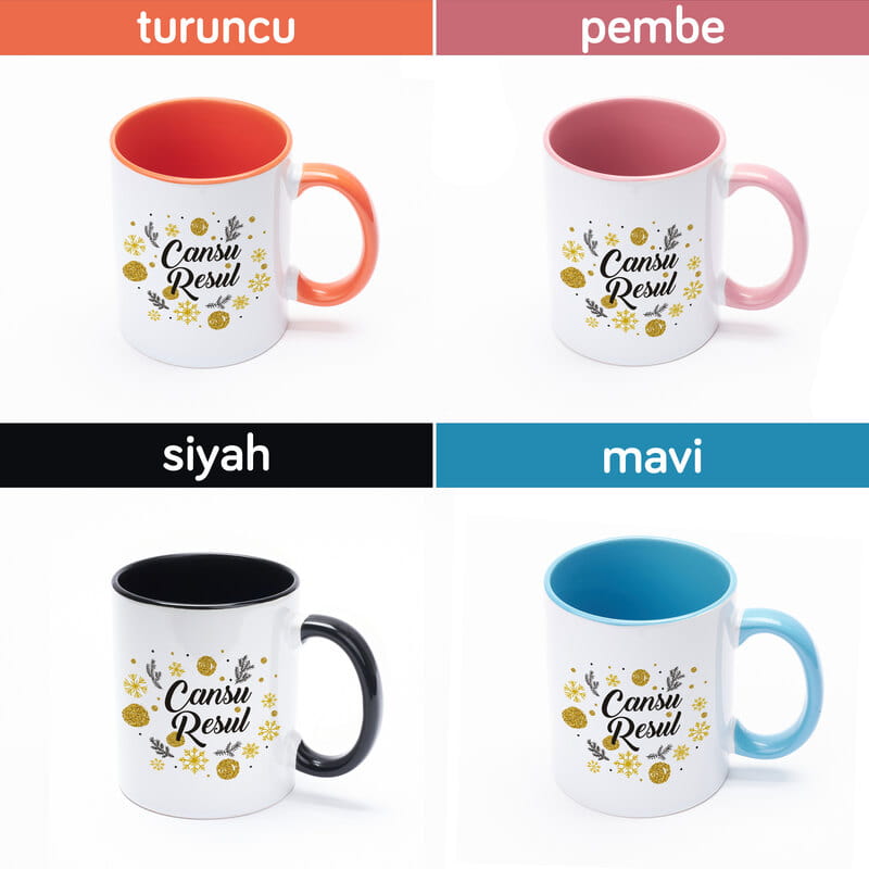 Yılbaşı Temalı İsim Yazılı Renkli Kahve Kupası