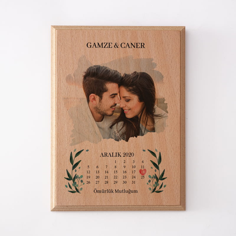 Yıldönümü Hediyesi Tarih ve Fotoğraf Baskılı Mini Ahşap Foto