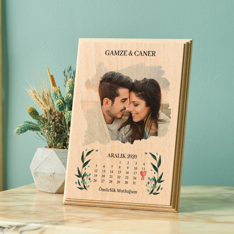 Yıldönümü Hediyesi Tarih ve Fotoğraf Baskılı Mini Ahşap Foto